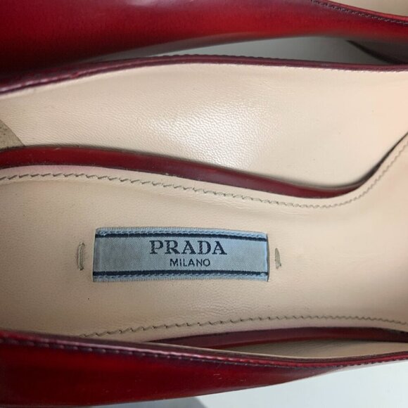 Prada Red Leather Platform Stiletto High Heel Pump - Picture 5 of 11